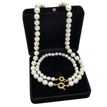 Imagem de Conjunto Pérola Colar 8mm 45cm Pulseira 6 ou 8mm Banho De Ouro 4819 - 