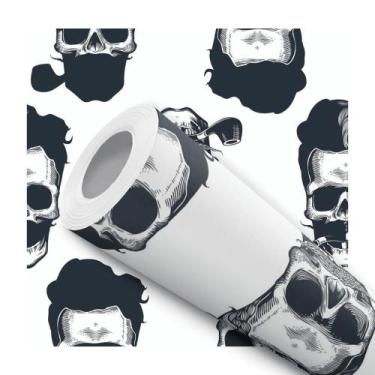 Imagem de Papel De Parede Adesivo Lavável Teen Caveira Skull Preto Branco - Baza