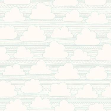 Imagem de Papel De Parede Adesivo Lavável Infantil Nuvens Fundo Branco Linhas Ve