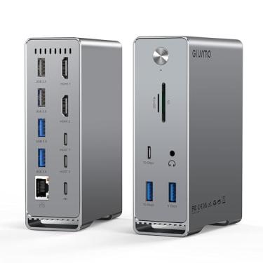 Imagem de GIISSMO Estação de ancoragem 14 em 2, modo de 3 telas, tela tripla, porta HDMI 4K a 60 Hz, saída 100 W, porta USB-A e USB-C 10 Gbps, porta Ethernet de 1 Gbps, entrada de áudio de 3,5 mm,