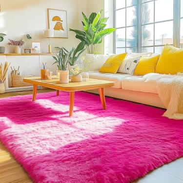 Imagem de Ailyei Tapetes felpudos rosa-choque para quarto de meninas, ultramacio, rosa, fofo, felpudo, para sala de estar, 15 x 23 cm, tapete de pelúcia moderno e fofo para berçário, dormitório, decoração de