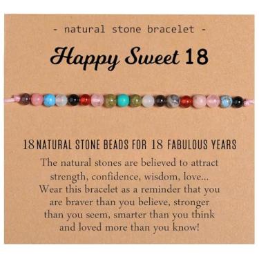 Imagem de Pulseira de aniversário de amizade com contas coloridas, corda tecida de pedra natural, melhor presente para filha, mãe, avó, amiga, joia de pulso elástica delicada, Large, Liga metálica, Sem Pedra