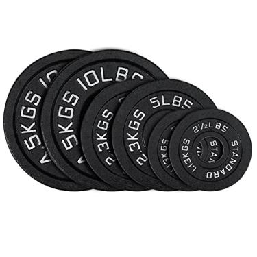 Imagem de AboveGenius Conjunto de Placas de Peso Olímpico de Ferro Fundido de 2" para Treinamento de Força, Levantamento de Peso E Crossfit Em Casa E Na Academia, Conjunto de Placas de Peso Sem Barra(35 Libras)