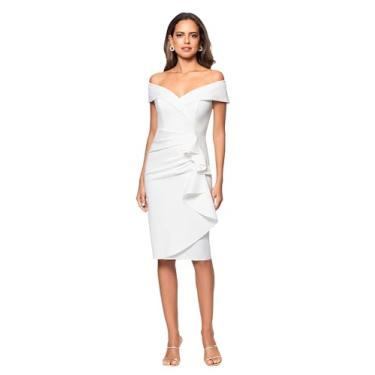 Imagem de Xscape Vestido midi feminino curto com babados tomara que caia, com zíper central nas costas, Marfim, 38