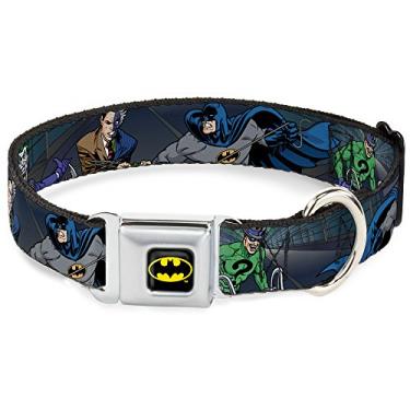 Imagem de Buckle-Down Coleira para cães com fivela de cinto de segurança – Vilões Batman Battling em túnel – 3,8 cm de largura – Serve para pescoço de 40,6 a 58,4 cm – Médio