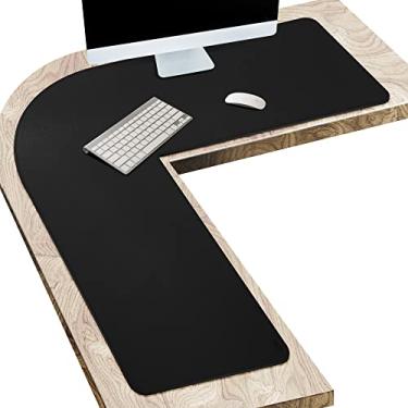 Imagem de Vyaaa Tapete de mesa em forma de L 109 cm de couro PU para jogos, trabalho, escrita, convivência, laptop, mesa, escritório e casa tapete de canto antiderrapante - preto