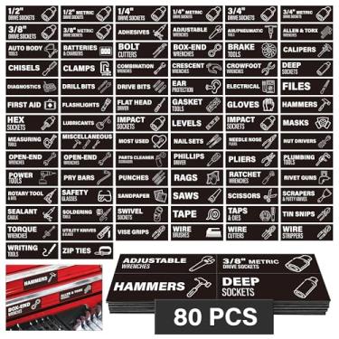 Imagem de Etiquetas magnéticas de organização da caixa de ferramentas, 80 peças, etiquetas de ícones organizadores de ferramentas com ímãs fortes, acessórios de adesivos de widget de caixa de ferramentas, serve