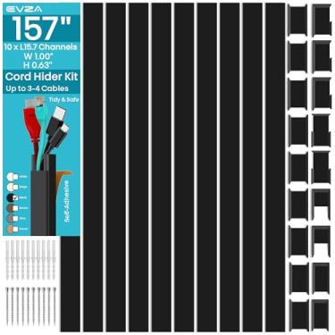 Imagem de Escondedor de fio preto – corretivo de cabos grande de 398,8 cm, ocultador de cabos para TV de montagem na parede, kit de pista de cabo, capa de cabo de extensão interna, capa de fio elétrico, parede