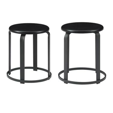 Imagem de Walker Edison Banqueta moderna de metal curvo e madeira maciça Hayes, 45 cm, preta