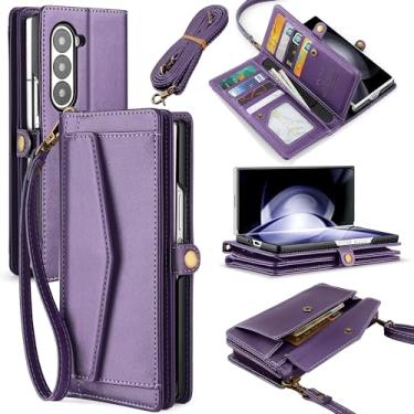Imagem de DKDKSIP Capa carteira feminina para Samsung Galaxy Z Fold 5 【S Pen Holder】, porta-cartões com bloqueio RFID, capa flip de couro PU com alça transversal e suporte para Galaxy Z Fold 5, roxo