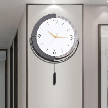 Imagem de Relógio de parede grande decorativo moderno de 35,5 cm para sala de estar, relógio de parede redondo silencioso 3D, relógio de parede analógico, pendular grande, pendulum preto, geométrico, metal