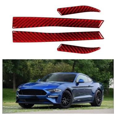 Imagem de IKUESM Compatível com Ford Mustang GT 2015-2021 Acessórios para carro Fibra de carbono Espelho retrovisor para carro Decoração Tira capa guarnição Adesivos personalizados(RED)