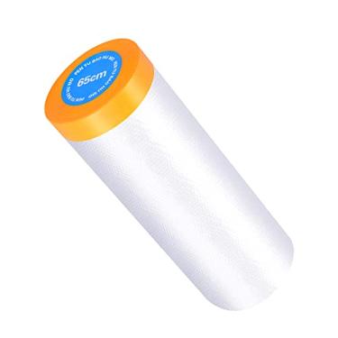 Imagem de Muf 2 x 65 pés de plástico gota pano de plástico com fita adesiva, pintura de filme de máscara protetora à prova d'água lona de plástico capa transparente, evita pintura contra poeira para carro, móveis, tapete, piso, 1 pacote