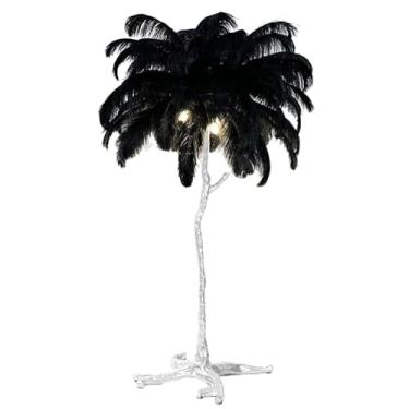 Imagem de Lâmpada de pena de luxo, luminária de chão de penas, lâmpada de LED simples regulável com interruptor de pé, lâmpada de leitura de corpo de resina prateada para decoração
