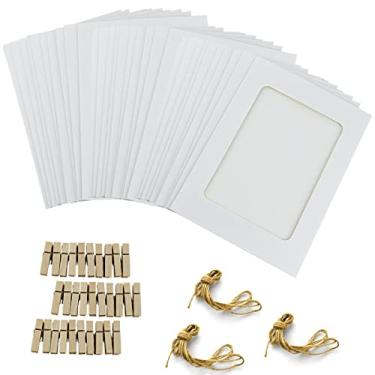 Imagem de Bilkeru 30 Peças de Porta-Retratos de Papel para Fotos de 4 X 6", Porta-Retratos de Papelão com Clipes de Madeira e Barbante de Juta para Decoração de Parede de Casa, Escritório e Escola (Branco)