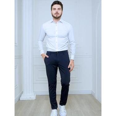 Imagem de Calça Masculina Corte Reto Social Em Tectel - Nxt Jeans, Azul escuro, 