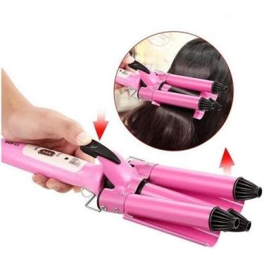 Imagem de  Prancha Modelador Cabelo Ondulado Cacheado TriOndas Rosa - BC BORA CO