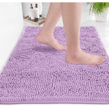 Imagem de Tapetes de banho de pelúcia de chenille de textura ultra macia, tapete de banho antiderrapante de microfibra para cozinha/entrada/sala de estar (76 x 50 cm, lavanda)