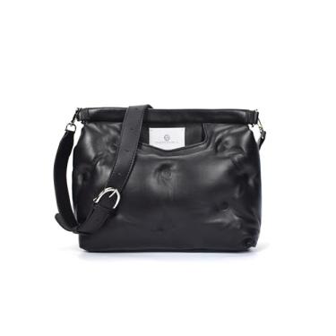 Imagem de Bolsa feminina de couro italiano premium – Bolsa de mão 100% de couro legítimo. Bolsa transversal com alça removível, Preto