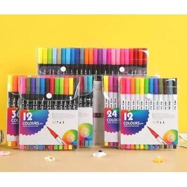 Imagem de Caneta Brush Pen Kit 24 Cores 2 em 1, Pontas Pincel e Fina, Canetinha Dupla para Lettering, Escolar, Colorir, Desenho (24)