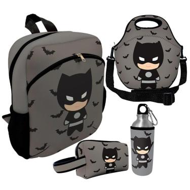 Imagem de Kit Escolar Infantil Mochila de Costas + Lancheira Térmica + Necessaire Plus + Squeeze de Alumínio-Unissex