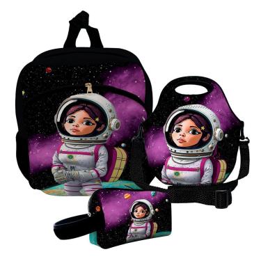 Imagem de Kit Escolar Mochila de Costas + Lancheira + Necessaire Plus – ISOPRENE – Menina Astronauta-Unissex