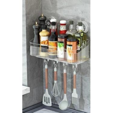Imagem de Suporte Prateleira Rack de Acrílico Shampoo Temperos com Ventosa Montado na Parede sem Perfuração - BRANCO TRANSPARENTE