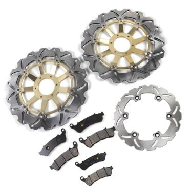 Imagem de Discos e pastilhas de disco de freio dianteiros e traseiros flutuantes compatíveis com Honda XL1000V VARADERO 1000 não ABS 2007-2011, acessórios de substituição de motocicleta dourados