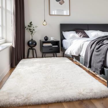 Imagem de KICHOWUA Tapete 10,4 x 15,2 cm Branco Creme, Grosso, Fofo, Lavável, Macio, Felpudo, Para Crianças, Berçário, Quarto de Cama