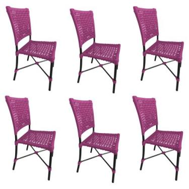 Imagem de Kit 6 Cadeiras Roma Corda Náutica Base em Alumínio Preto/rosa - GUIMAR