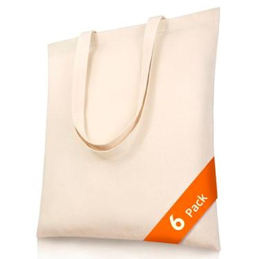 Imagem de Phicorn Sacolas de lona em branco a granel - 198 g 100% algodão com alças, 38 x 40 cm - Sacola simples para artesanato, pintura e presente, Bege, Large