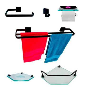 Imagem de Kit Para Banheiro Luxo Premium Preto Sextavado em Vidro - Diretoo, Inc