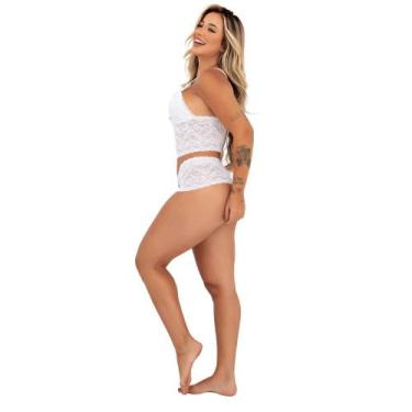 Imagem de Conjunto de Renda Espera Marido Lingerie c/ Forro Sensual Sem Bojo Cro