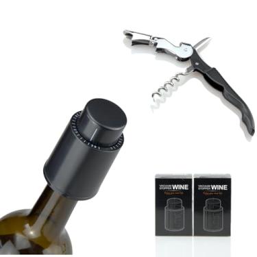 Imagem de Awilzzoe [Pacote com 2] Rolhas de vinho a vácuo e saca-rolhas de garçom resistente, abridor de garrafas de vinho profissional de 65 g com cortador de alumínio e abridor de garrafa de cerveja,