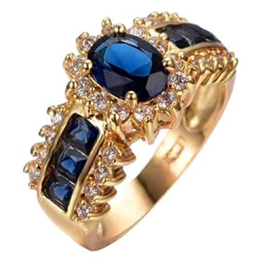 Imagem de HSQYJ Anéis de compromisso de zircônia cúbica oval azul vermelho de luxo estilo clássico cristal aniversário casamento alianças de noivado anel de coquetel para mulheres meninas banhado a ouro joias
