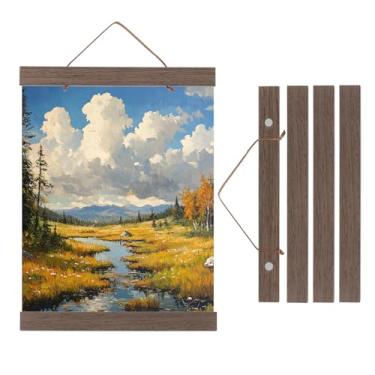 Imagem de PATIKIL 2 conjuntos de molduras magnéticas para pôster, 20 cm, imã de madeira, cabides para fotos, ilustrações, mapas, marrom escuro