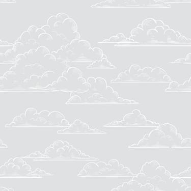 Imagem de Papel De Parede Adesivo Cinza Branco Infantil Nuvens 12m