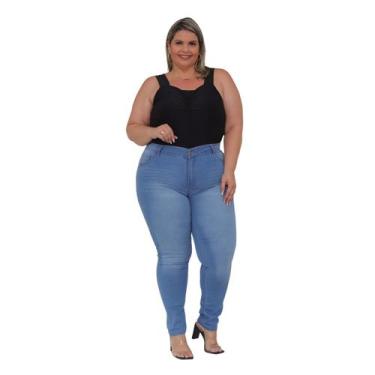 Imagem de Calça Feminina Plus Size Skinny Lavagem Clara Premium - SK Jeans, Azul