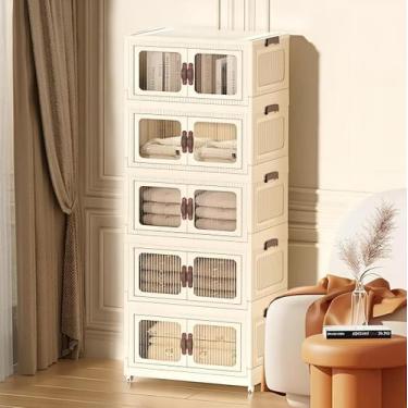 Imagem de Armário Multiuso Dobrável Vertical 5 Caixas Organizador Visor Transpar