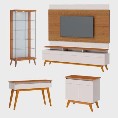 Imagem de Rack com Painel + 3G 1.8 + Aparador + Buffet 2 Portas + Cristaleira Tifanny Off White com Freijó - Imcal Móveis