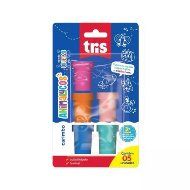 Imagem de Tris Carimbo Animalucos Kit 5 Autotintados com Reservatório Interno - Personagens