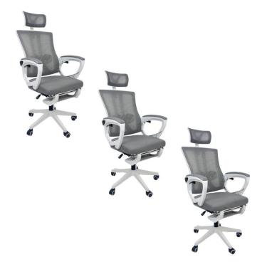 Imagem de Kit 3 Cadeiras de Escritório Presidente Executiva Oficial Paris Cinza