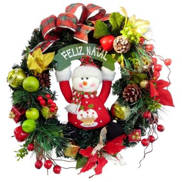 Imagem de Guirlanda Natalina Boneco de Neve Feliz Natal 50cm - Saldão