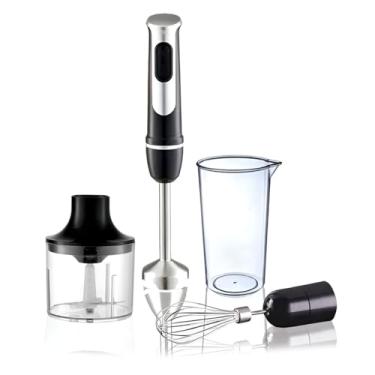 Imagem de Mixer Manual 4 em 1, 600W, Processador de Alimentos com Copo 650ml, Batedor e Triturador, Preto e Prata