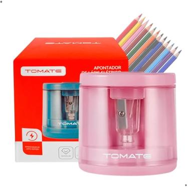 Imagem de Apontador De Lápis Automático Elétrico por Pilhas com Depósito Apontador Escolar Infantil Rosa