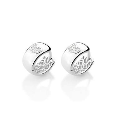 Imagem de Brinco Argola Coração Cravejado Zirconias Rommanel 820260, Prata