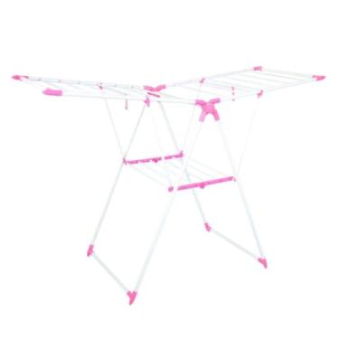 Imagem de Varal De Chão 3 Andares Dobrável Retrátil Aço 4 Rodas Portátil para Roupas Varal de Roupa Resistente e Prático(Rosa XL3984)