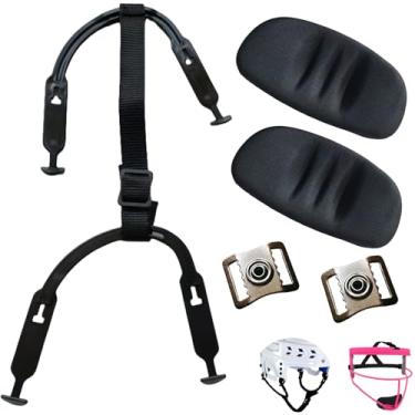 Imagem de Conjunto de alças de queixo de capacete de hóquei, alça de queixo de substituição para capacete com encaixe de aço inoxidável e 2 peças de copo de queixo, alça de queixo de hóquei no gelo, kit de