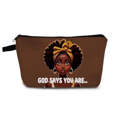 Imagem de YULUENZE Bolsa organizadora pequena para mulheres afro-americanas com zíper God Says You Are Cosméticos Presente de aniversário para mulheres irmãs amigas, hzj0878, Samll