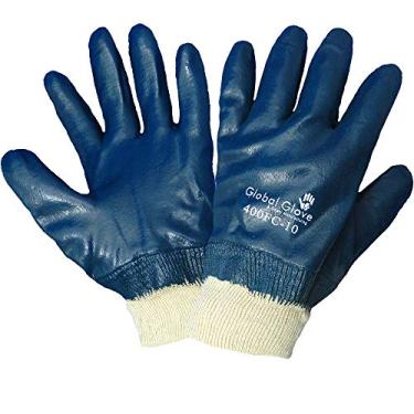 Imagem de Global Glove 400FC Luva de forro interloque de 2 peças totalmente revestida de nitrilo com punho de malha, trabalho, médio, azul claro (caixa com 72)